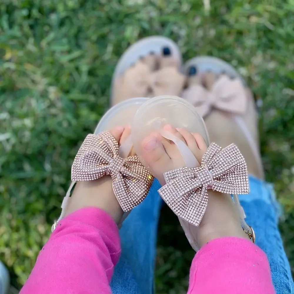 Rose gold Bling Bow Little Girl Sling Back Sandal
